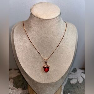 Rose gold 925 box chain 18’ necklace with two red heart pendants